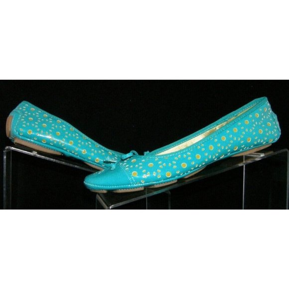Mootsies Tootsies Allene teal bow round cap toe laser cut ballet flats 7.5M - Picture 11 of 11